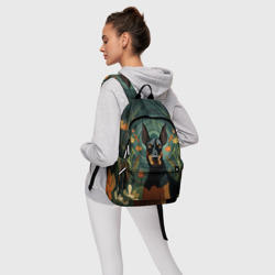 Рюкзак с принтом Доберман в фолк-арт стиле для любого человека, вид спереди №4. Цвет основы: белый