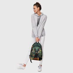 Рюкзак с принтом Доберман в фолк-арт стиле для любого человека, вид спереди №6. Цвет основы: белый