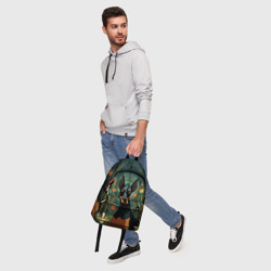 Рюкзак с принтом Доберман в фолк-арт стиле для любого человека, вид спереди №5. Цвет основы: белый