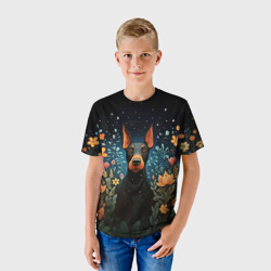 Детская футболка 3D Пинчер в стиле фолк-арт - фото 2