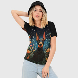 Женская футболка 3D Slim Пинчер в стиле фолк-арт - фото 2
