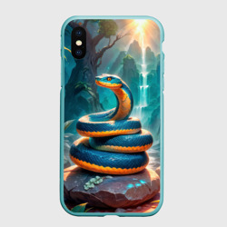 Чехол для iPhone XS Max матовый Змея на камне в диких джунглях