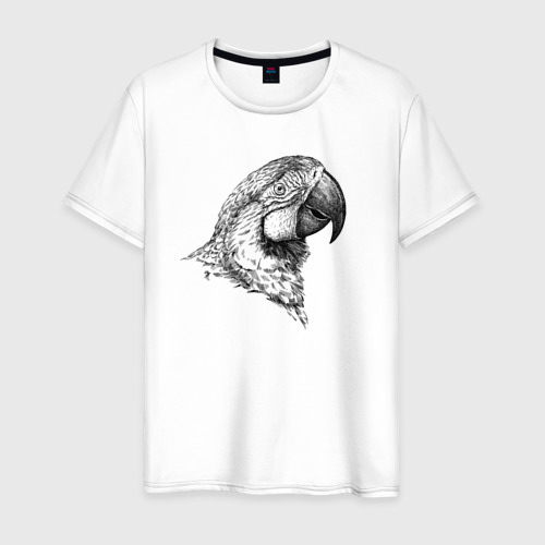 Мужская футболка из хлопка с принтом Голова попугая ара, вид спереди №1
