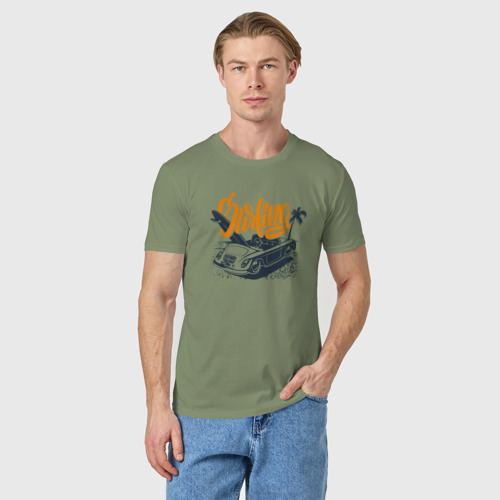 Мужская футболка хлопок Авто и серферская доска, цвет авокадо - фото 3