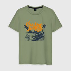 Авто и серферская доска – Мужская футболка хлопок с принтом купить со скидкой в -20%