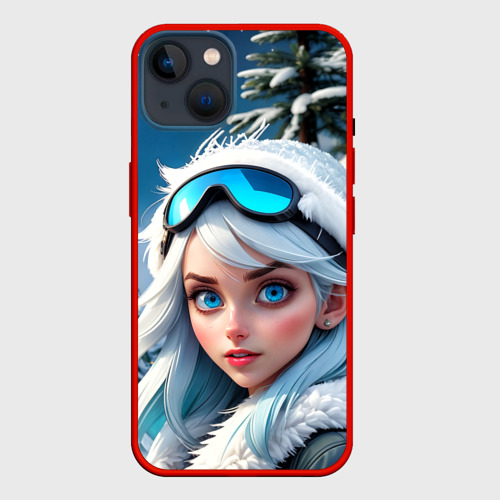 Чехол для iPhone 14 с принтом Девушка с голубыми глазами в белой шапке, вид спереди #2
