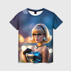 Девушка блондинка в блестящем платье в очках – Женская футболка 3D с принтом купить со скидкой в -26%