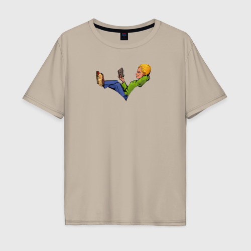 Мужская футболка хлопок Oversize с принтом Парень  на груди читает книгу, вид спереди #2