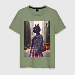 Мужская футболка хлопок Cat fashionista - New York - ai art