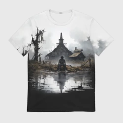 Мужская футболка 3D Изба на болоте