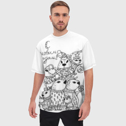 Мужская футболка oversize 3D Семья капибары на новый год - раскраска - фото 2