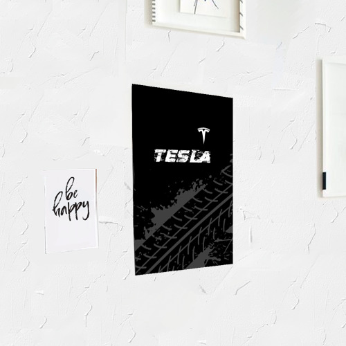Постер Tesla speed на темном фоне со следами шин посередине - фото 3