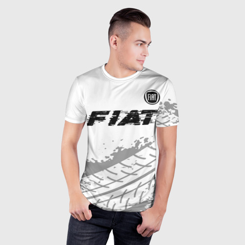 Мужская футболка 3D Slim Fiat speed на светлом фоне со следами шин посередине, цвет 3D печать - фото 3