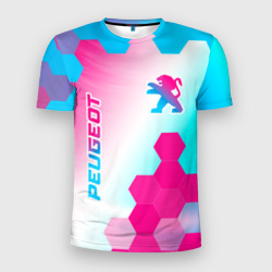 Мужская футболка 3D Slim Peugeot neon gradient style вертикально