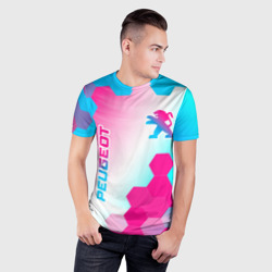 Мужская футболка 3D Slim Peugeot neon gradient style вертикально - фото 2