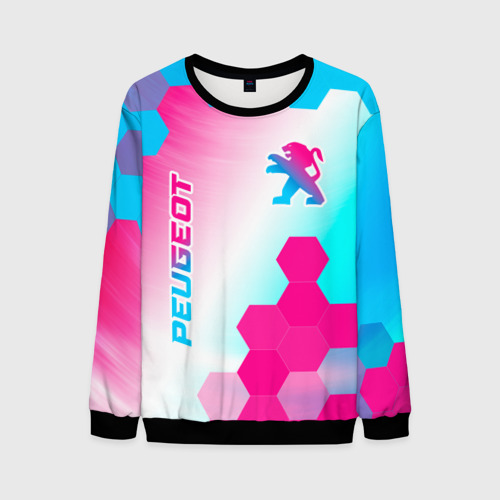 Мужской свитшот 3D Peugeot neon gradient style вертикально, цвет черный