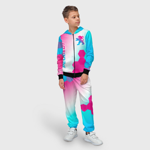 Детский 3D костюм с принтом Peugeot neon gradient style вертикально, фото на моделе #1