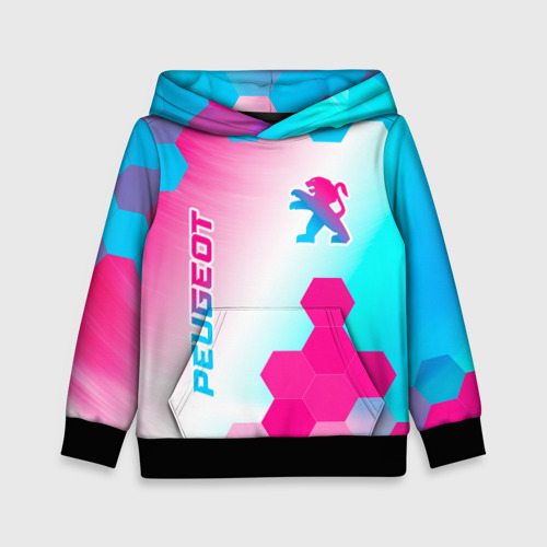 Детская толстовка 3D Peugeot neon gradient style вертикально, цвет черный