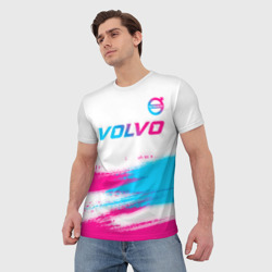 Мужская футболка 3D Volvo neon gradient style посередине - фото 2