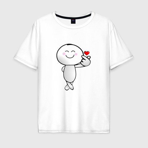Мужская футболка хлопок Oversize с принтом Человечек с сердцем, вид спереди #2
