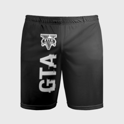 Мужские шорты спортивные GTA glitch на темном фоне по-вертикали