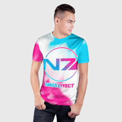 Мужская футболка 3D Slim Mass Effect neon gradient style - фото 2