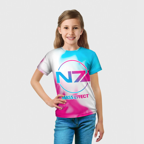 Детская футболка 3D Mass Effect neon gradient style, цвет 3D печать - фото 5