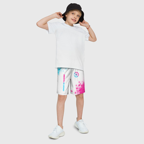 Детские спортивные шорты 3D с принтом Ghost of Tsushima neon gradient style вертикально, фото на моделе #1
