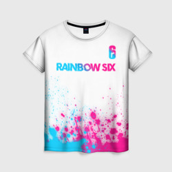 Женская футболка 3D Rainbow Six neon gradient style посередине
