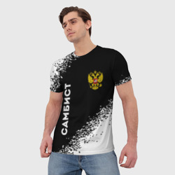 Мужская футболка 3D Самбист из России и герб РФ вертикально - фото 2