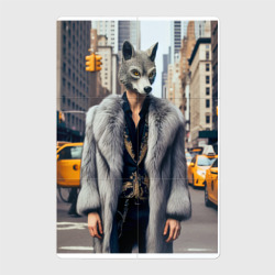 Магнитный плакат 2Х3 A werewolf in a fur coat in New York - ai art