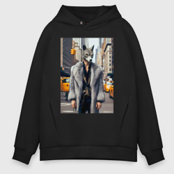 Мужское худи Oversize хлопок A werewolf in a fur coat in New York - ai art