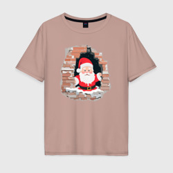 Мужская футболка хлопок Oversize Дедушка мороз из стены