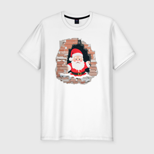 Мужская футболка хлопок Slim с принтом Дедушка мороз из стены, вид спереди #2