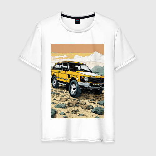 Мужская футболка из хлопка с принтом Land Rover discovery, вид спереди №1