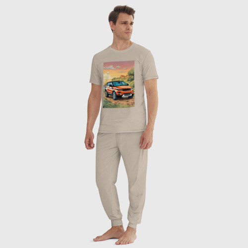 Мужская пижама хлопок Land rover evoque, цвет миндальный - фото 5