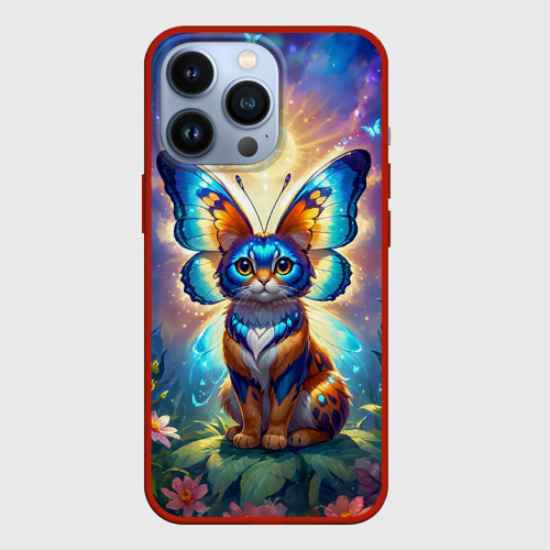 Чехол для iPhone 13 Pro Волшебный дух природы котобабочка, цвет красный