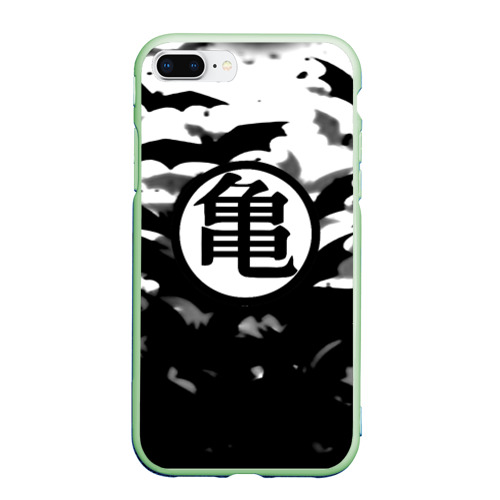 Чехол для iPhone 7Plus/8 Plus матовый Dragon Ball: Goku turtle Hermit Symbol - chinese hieroglyph with bats, цвет салатовый