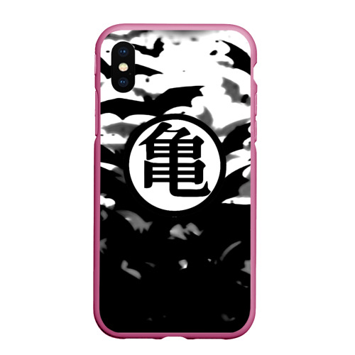 Чехол для iPhone XS Max матовый Dragon Ball: Goku turtle Hermit Symbol - chinese hieroglyph with bats, цвет малиновый