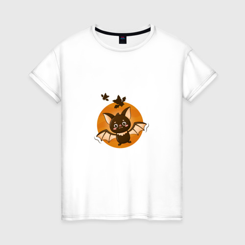 Женская футболка из хлопка с принтом Милая летучая мышь, вид спереди №1