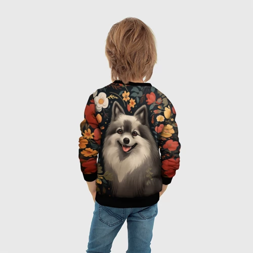 Детский свитшот 3D с принтом Шпиц в стиле фолк-арт, вид сзади #2