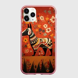 Чехол для iPhone 11 Pro матовый Бультерьер в фолк-арт стиле