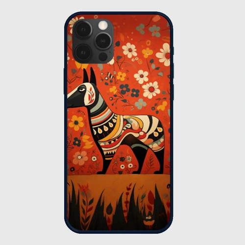 Чехол для iPhone 12 Pro Max Бультерьер в фолк-арт стиле