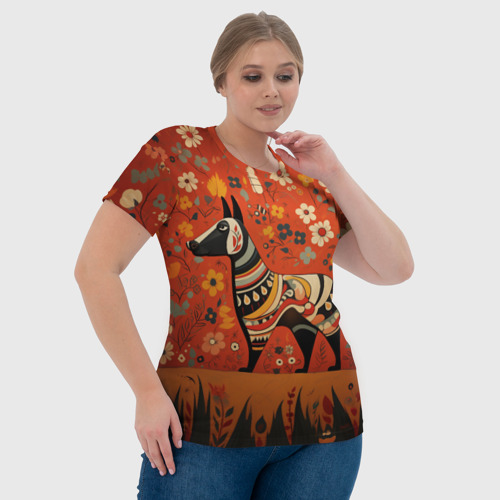 Женская футболка 3D с принтом Бультерьер в фолк-арт стиле, фото #4