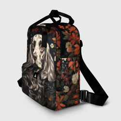 Рюкзак с принтом Английский сеттер в фолк-арт стиле для женщины, вид спереди №2. Цвет основы: белый