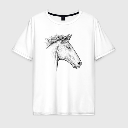 Мужская футболка хлопок Oversize с принтом Голова лошади в профиль, вид спереди #2