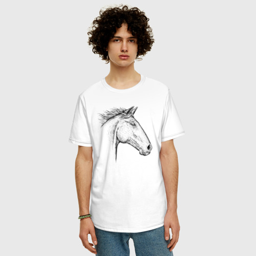 Мужская футболка хлопок Oversize с принтом Голова лошади в профиль, фото на моделе #1