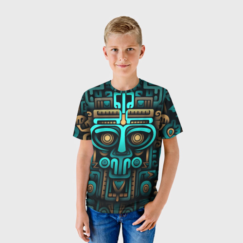 Детская футболка 3D с принтом Орнамент в ацтекском стиле, фото на моделе #1