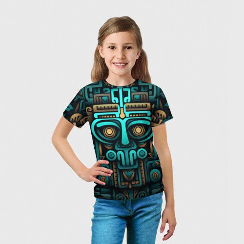 Детская футболка 3D с принтом Орнамент в ацтекском стиле, вид сбоку #3
