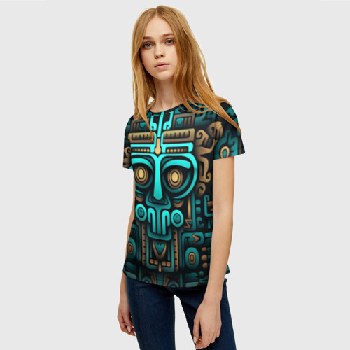 Женская футболка 3D с принтом Орнамент в ацтекском стиле, фото на моделе #1